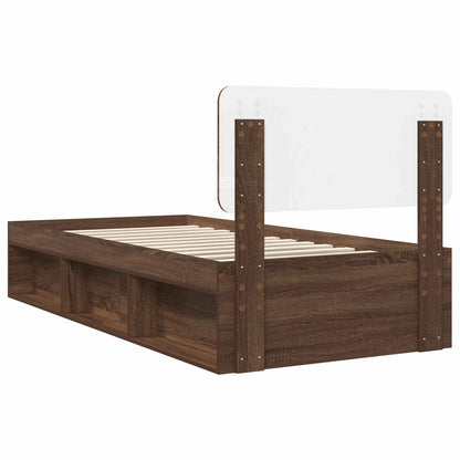 Bed Frame with Headboard Brown Oak 90 x 190 cm Solid Pine Wood