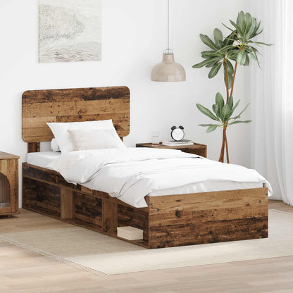 Bed Frame with Headboard Old Wood 90 x 190 cm Solid Pine Wood