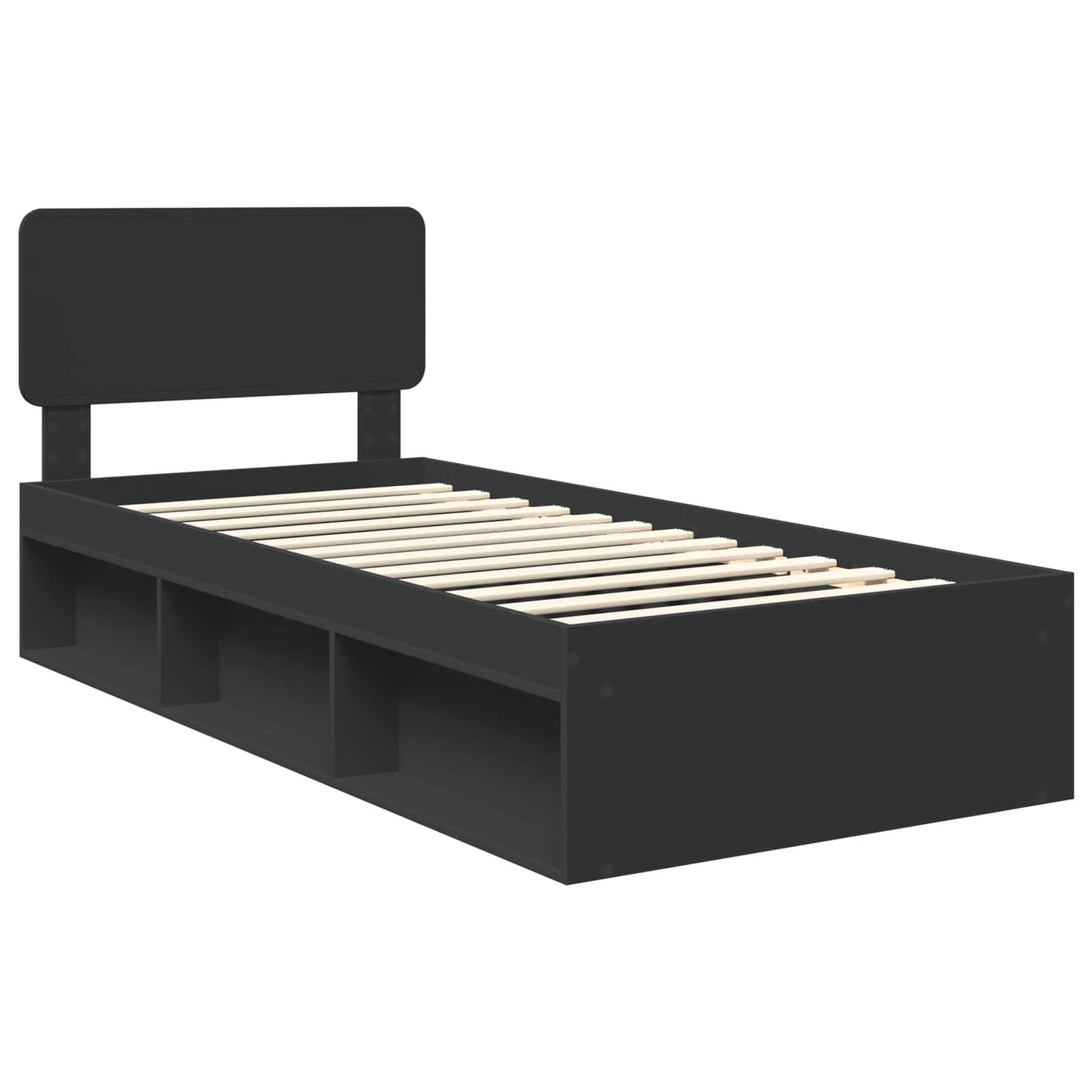 Bed Frame with Headboard Black 75 x 190 cm Solid Pine Wood