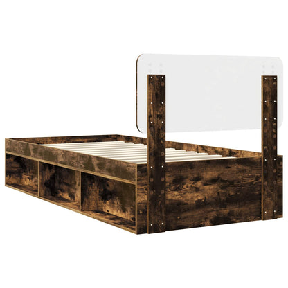 Bed Frame with Headboard Smoked Oak 75 x 190 cm Solid Pine Wood