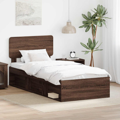 Bed Frame with Headboard Brown Oak 75 x 190 cm Solid Pine Wood