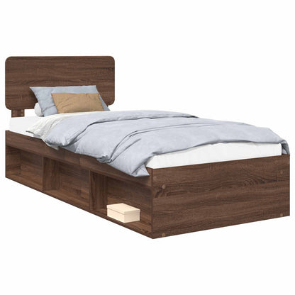 Bed Frame with Headboard Brown Oak 75 x 190 cm Solid Pine Wood