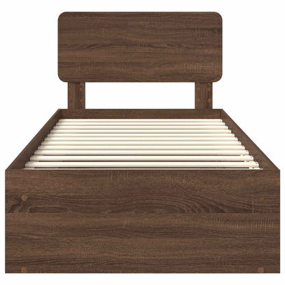 Bed Frame with Headboard Brown Oak 75 x 190 cm Solid Pine Wood