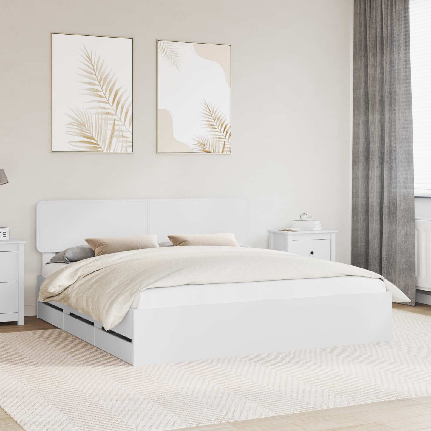 Bed Frame with Drawer White 200 x 200 cm Engineered Wood