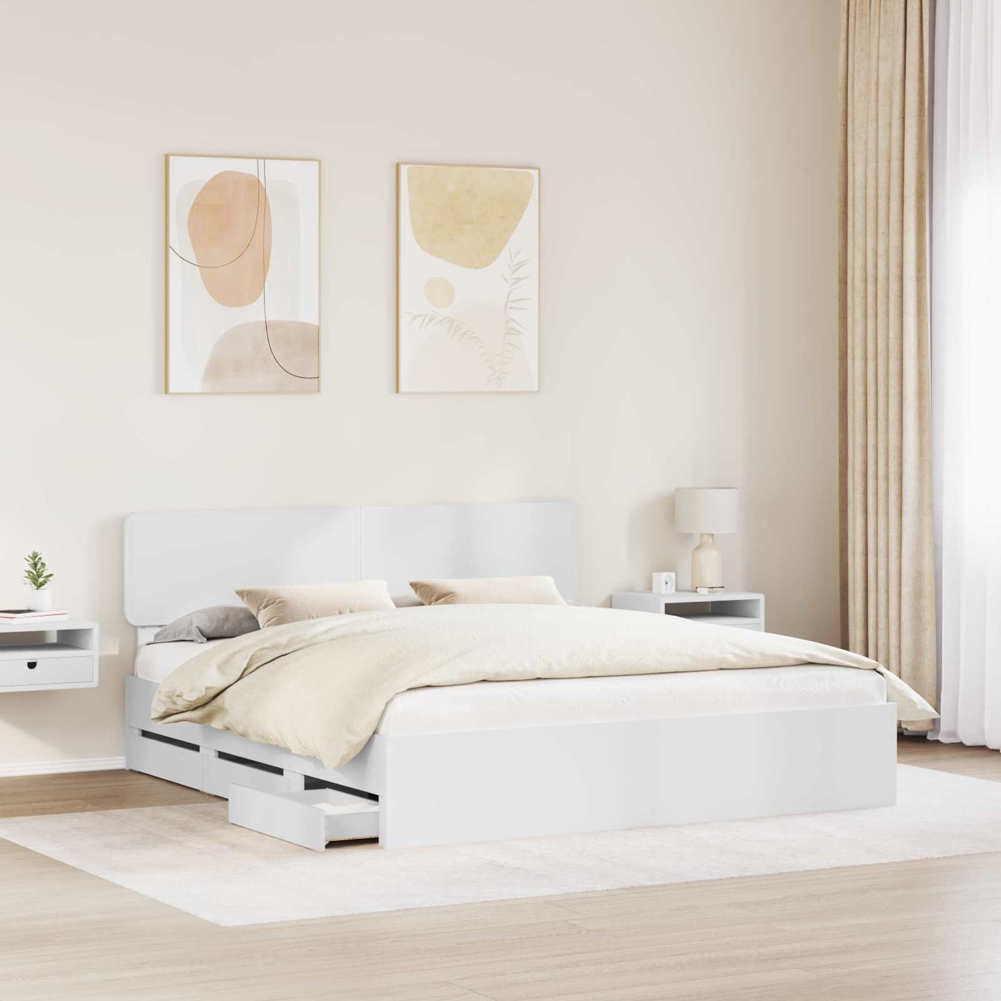 Bed Frame with Drawer White 200 x 200 cm Engineered Wood