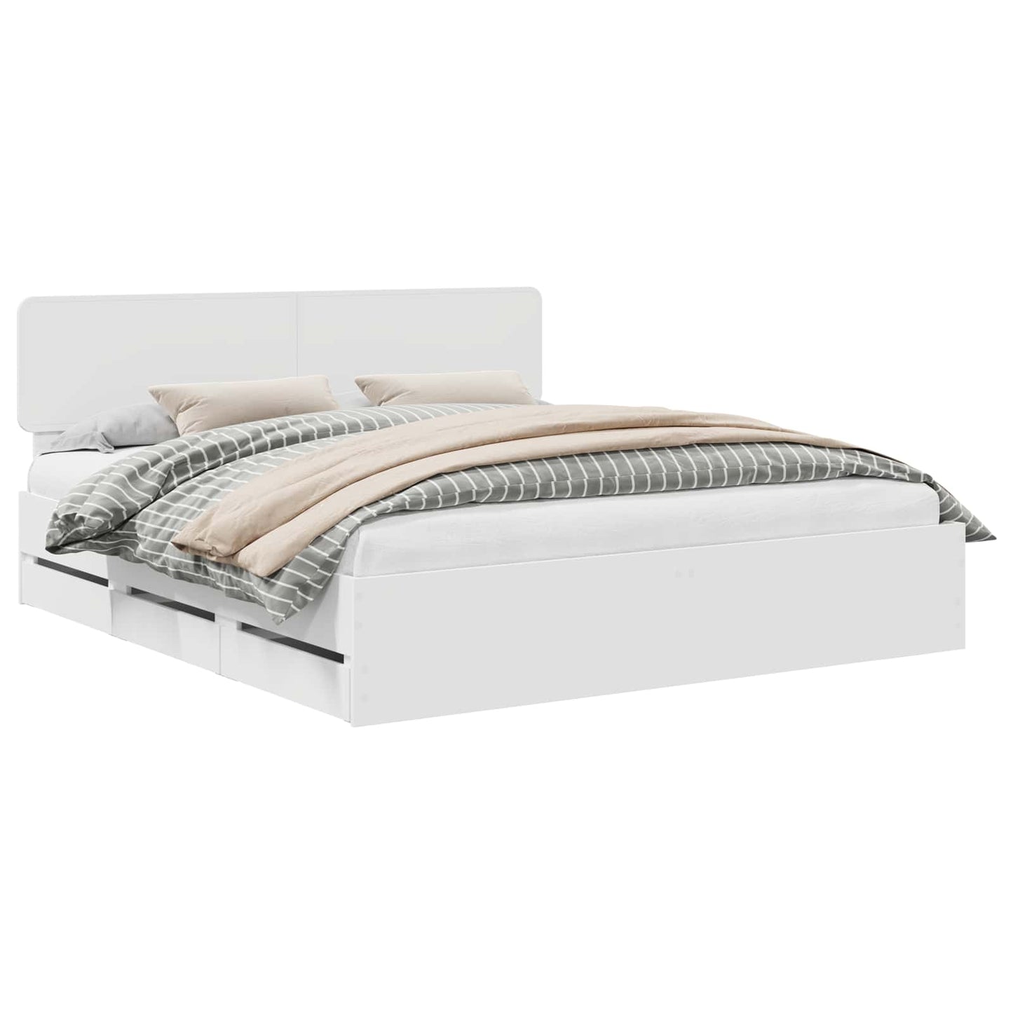 Bed Frame with Drawer White 200 x 200 cm Engineered Wood
