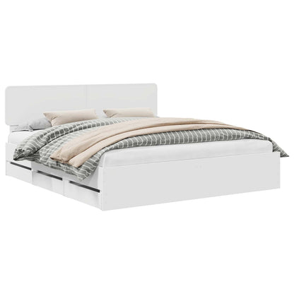 Bed Frame with Drawer White 200 x 200 cm Engineered Wood