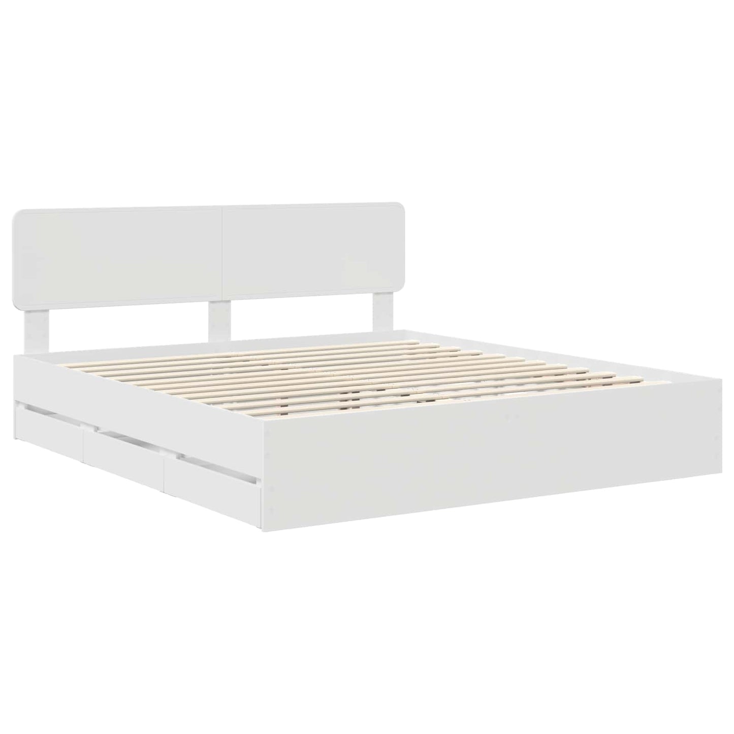 Bed Frame with Drawer White 200 x 200 cm Engineered Wood