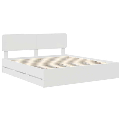 Bed Frame with Drawer White 200 x 200 cm Engineered Wood