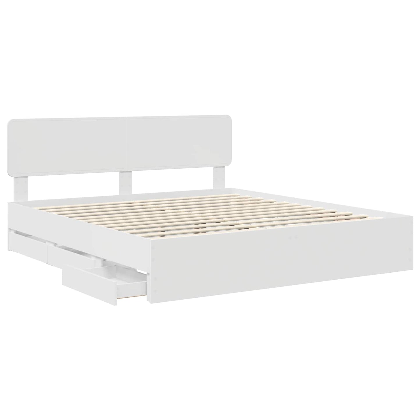 Bed Frame with Drawer White 200 x 200 cm Engineered Wood