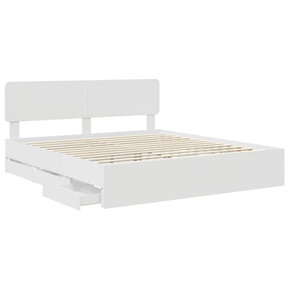 Bed Frame with Drawer White 200 x 200 cm Engineered Wood