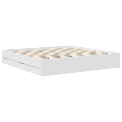Bed Frame with Drawer White 200 x 200 cm Engineered Wood