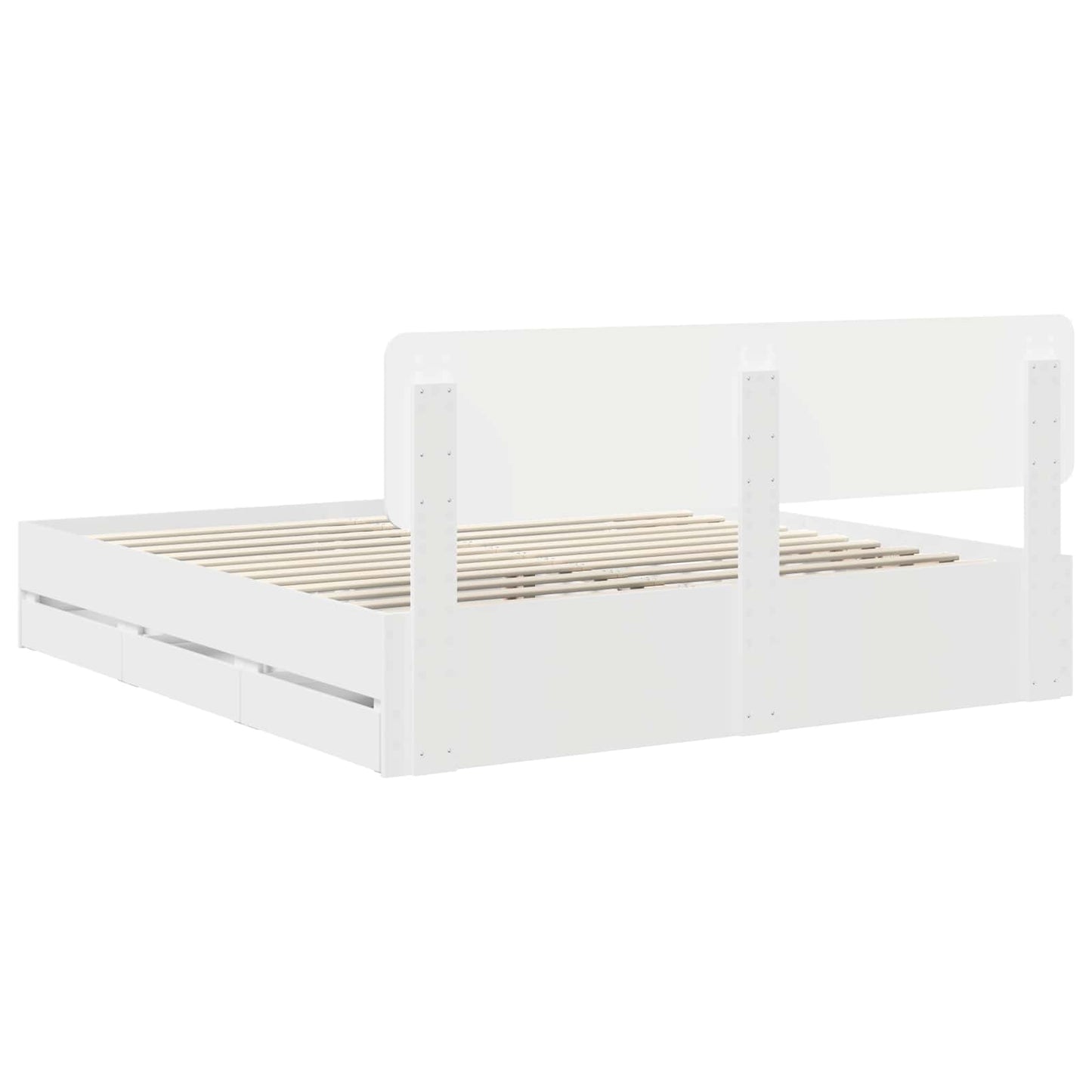 Bed Frame with Drawer White 200 x 200 cm Engineered Wood