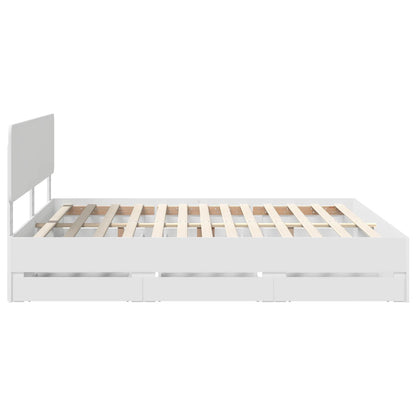 Bed Frame with Drawer White 200 x 200 cm Engineered Wood
