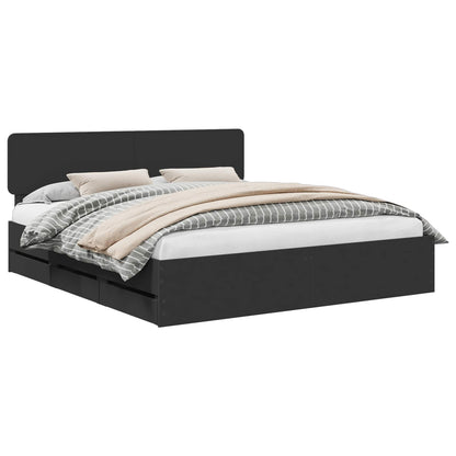 Bed Frame with Drawer Black 200 x 200 cm Engineered Wood