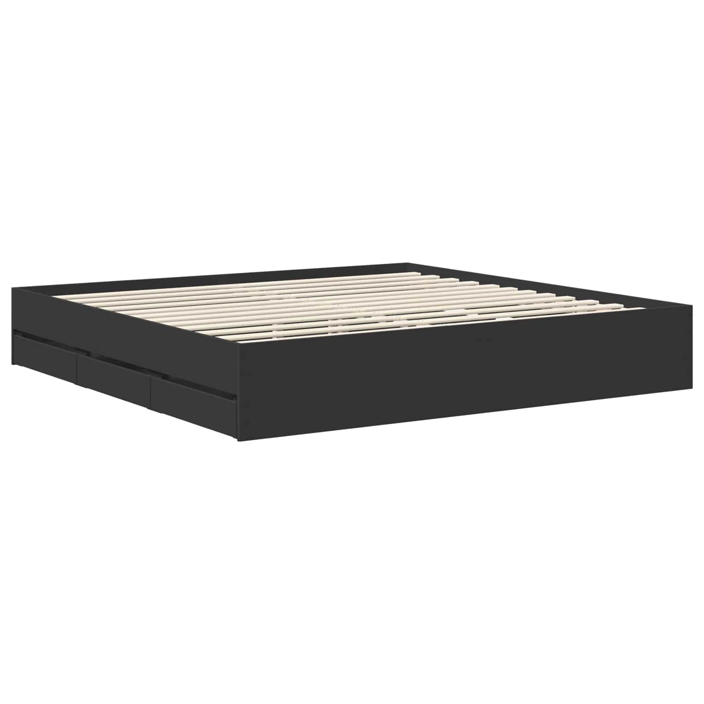 Bed Frame with Drawer Black 200 x 200 cm Engineered Wood