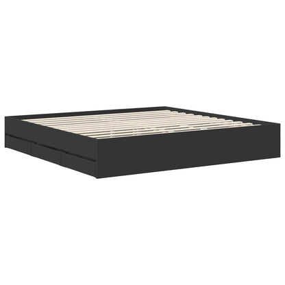 Bed Frame with Drawer Black 200 x 200 cm Engineered Wood