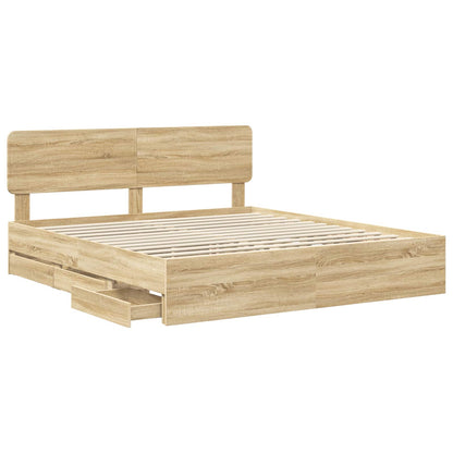 Bed Frame with Drawer Sonoma Oak 200 x 200 cm Engineered Wood
