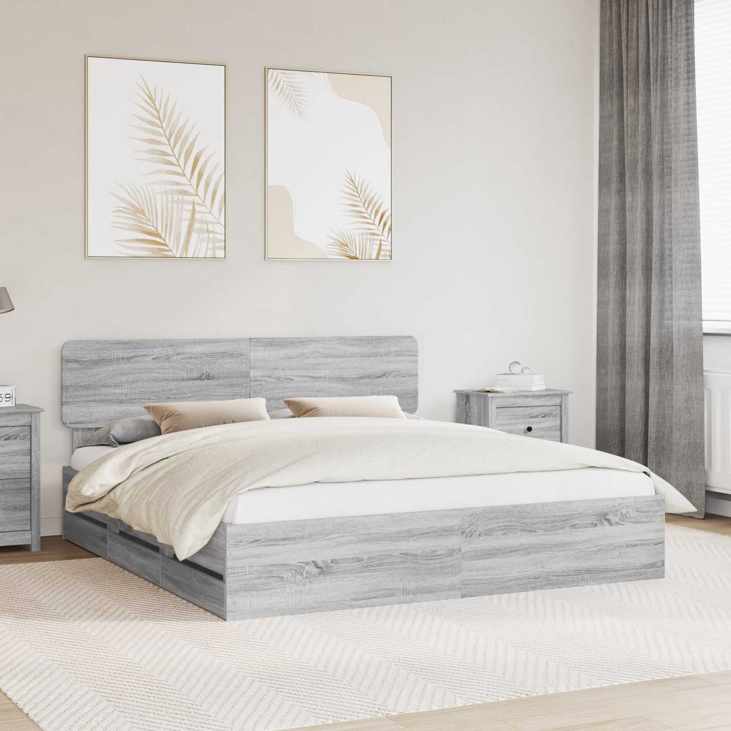 Bed Frame with Drawer Grey Sonoma 200 x 200 cm Engineered Wood