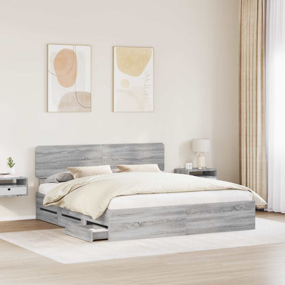 Bed Frame with Drawer Grey Sonoma 200 x 200 cm Engineered Wood