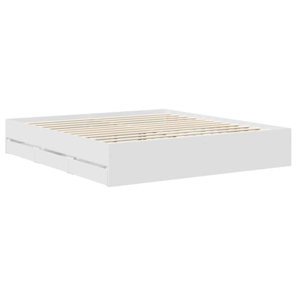 Bed Frame with Drawer White 180 x 200 cm Engineered Wood