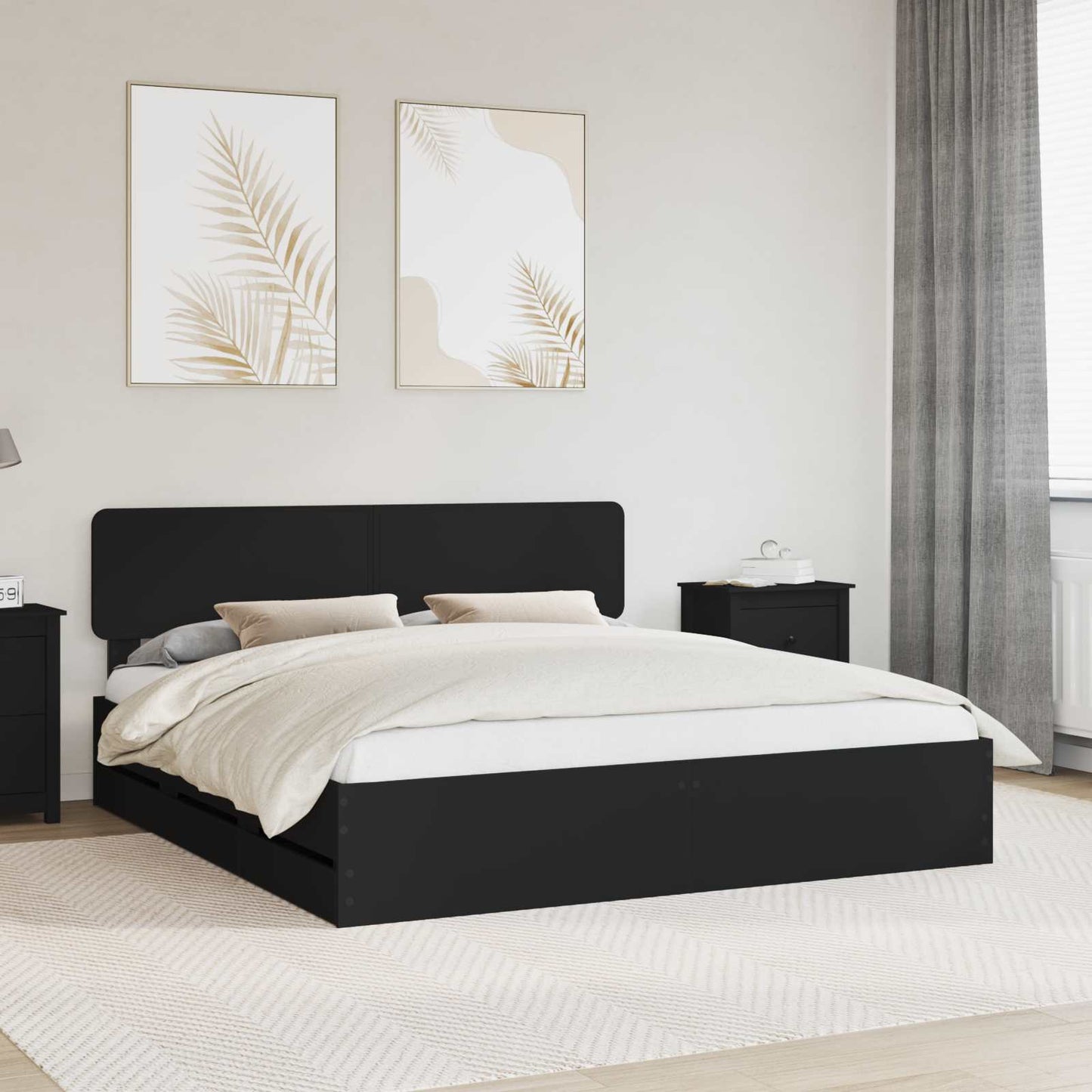 Bed Frame with Drawer Black 180 x 200 cm Engineered Wood