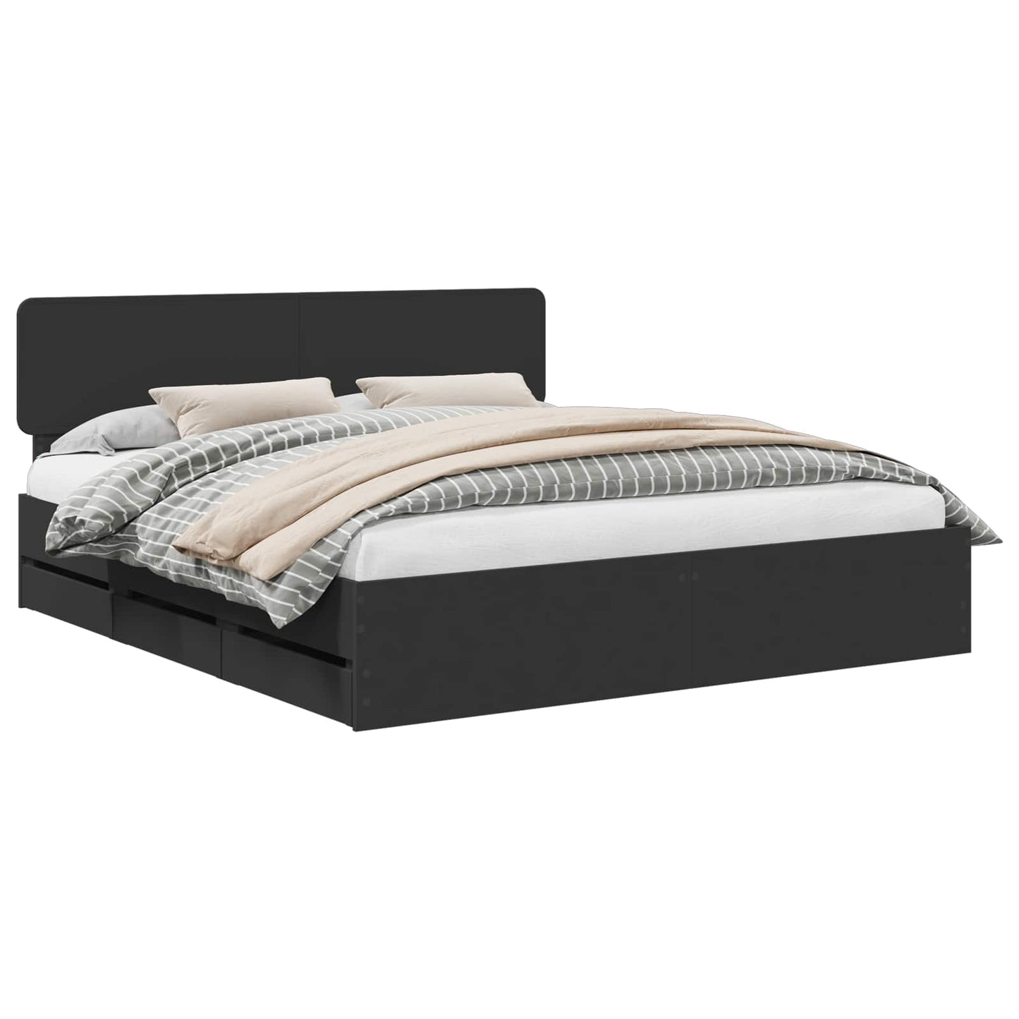 Bed Frame with Drawer Black 180 x 200 cm Engineered Wood