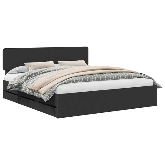 Bed Frame with Drawer Black 180 x 200 cm Engineered Wood