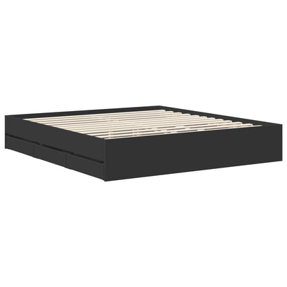 Bed Frame with Drawer Black 180 x 200 cm Engineered Wood