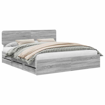 Bed Frame with Drawer Grey Sonoma 180 x 200 cm Engineered Wood