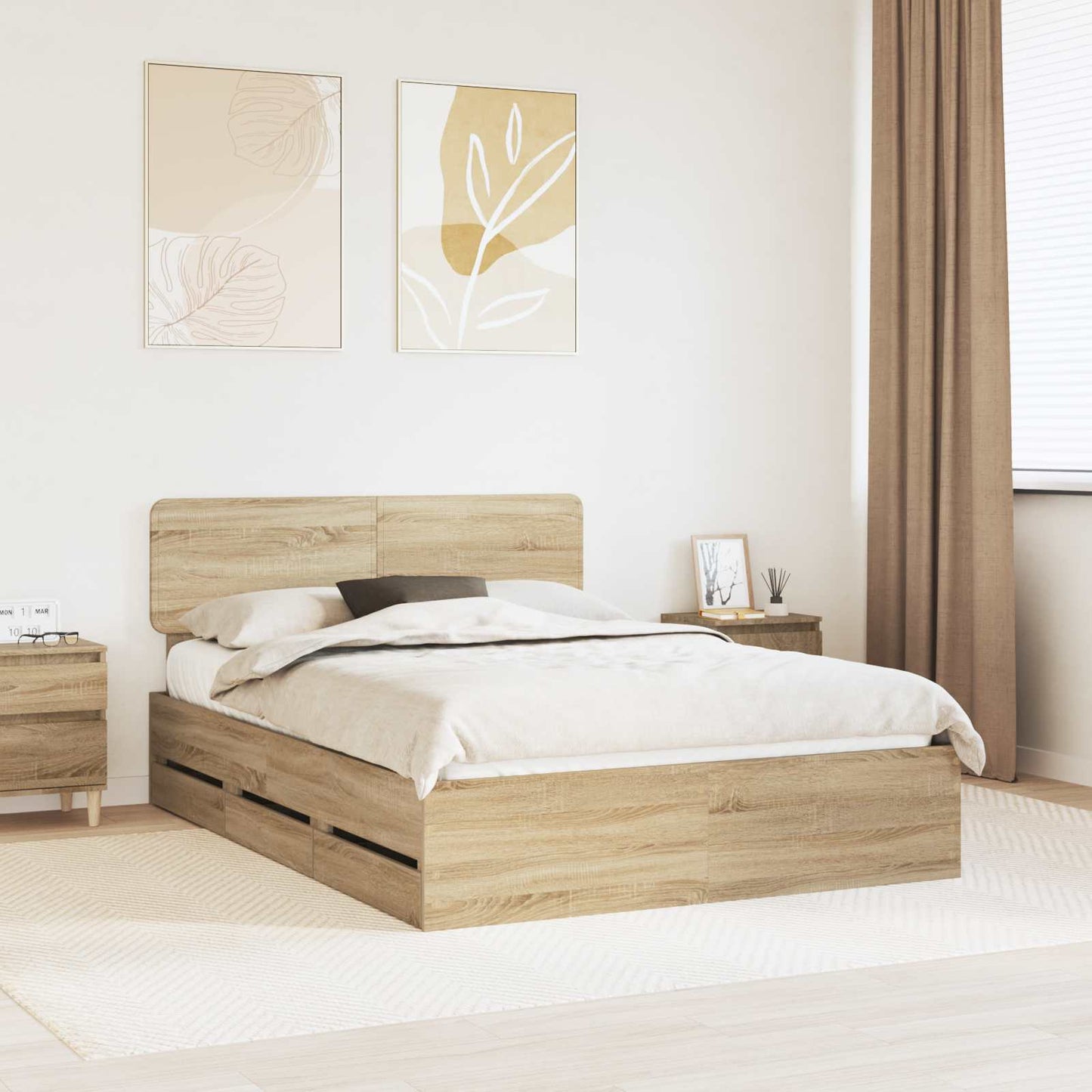 Bed Frame with Drawer Sonoma Oak 160 x 200 cm Engineered Wood