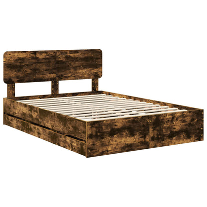 Bed Frame with Drawer Smoked Oak 160 x 200 cm Engineered Wood