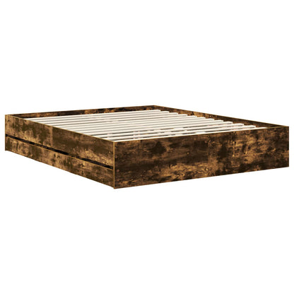 Bed Frame with Drawer Smoked Oak 160 x 200 cm Engineered Wood