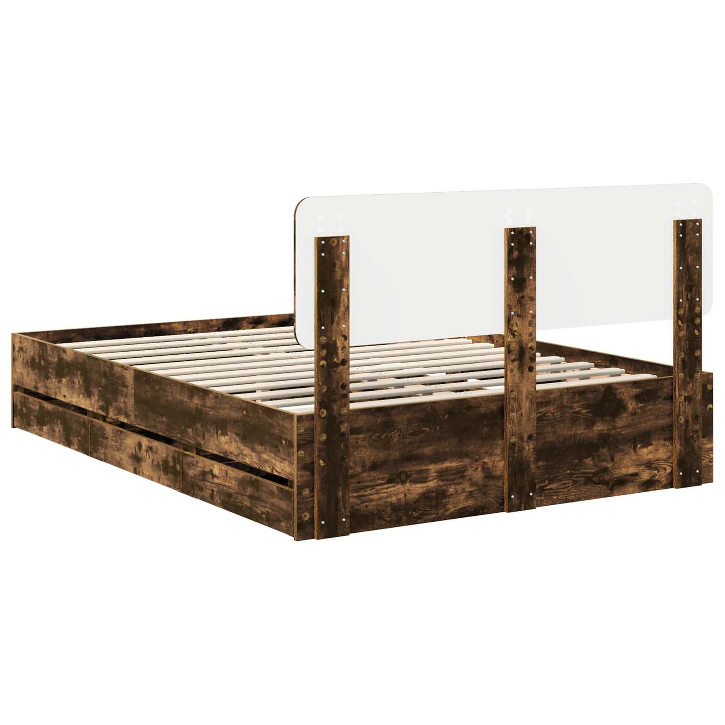 Bed Frame with Drawer Smoked Oak 160 x 200 cm Engineered Wood