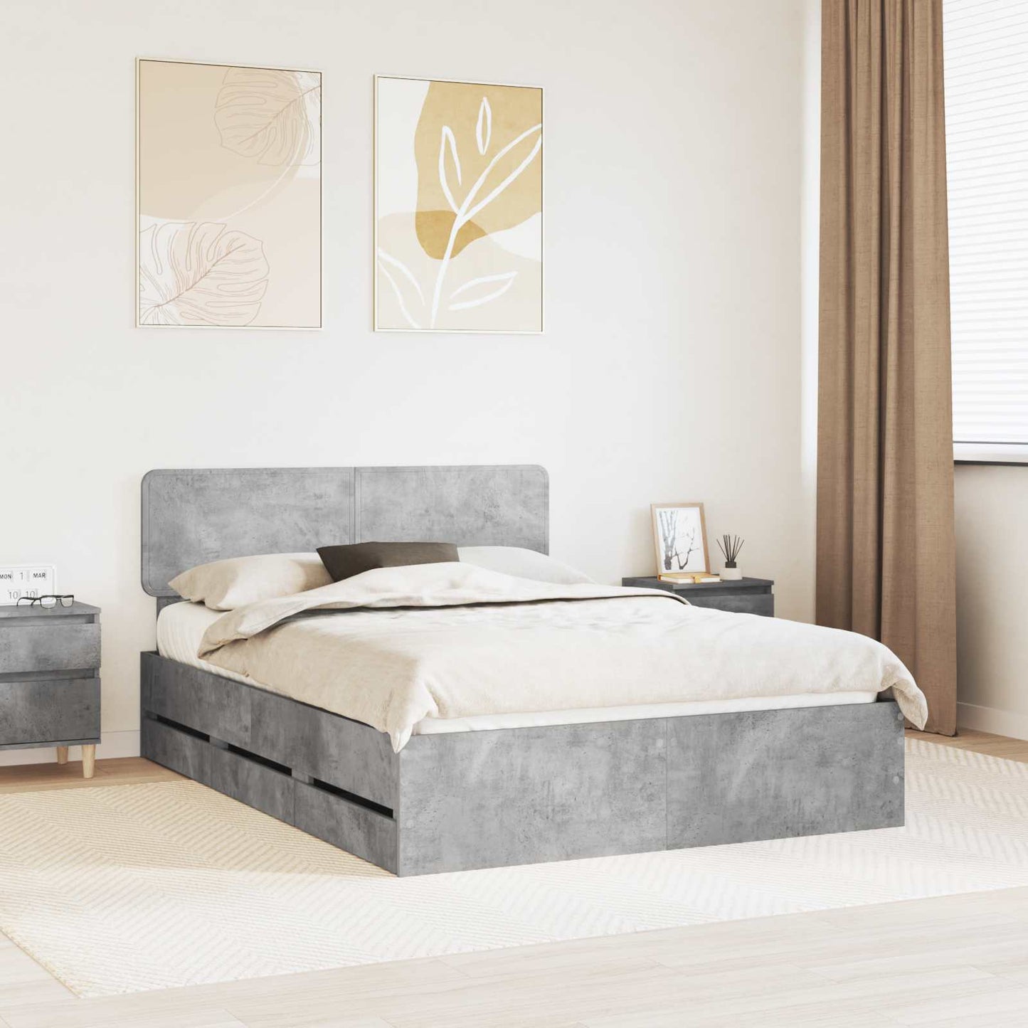 Bed Frame Concrete Grey 150 x 200 cm Engineered Wood