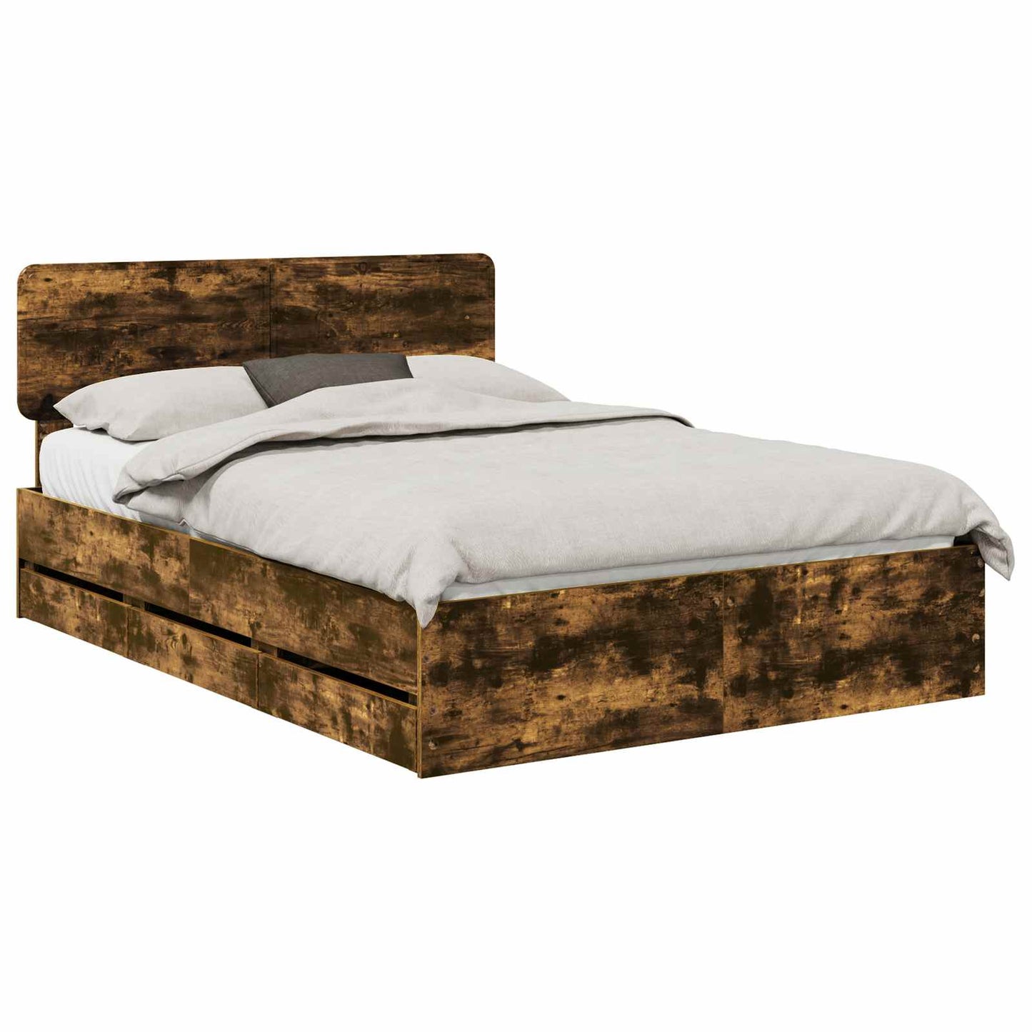 Bed Frame with Drawer Smoked Oak 150 x 200 cm Engineered Wood