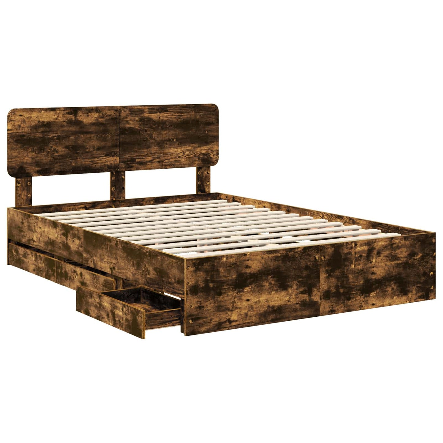 Bed Frame with Drawer Smoked Oak 150 x 200 cm Engineered Wood
