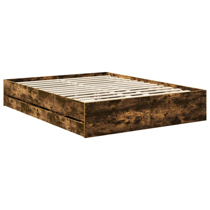 Bed Frame with Drawer Smoked Oak 150 x 200 cm Engineered Wood