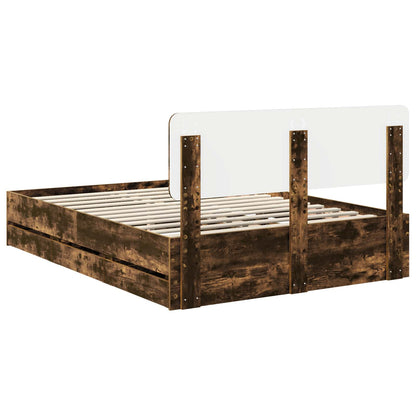 Bed Frame with Drawer Smoked Oak 150 x 200 cm Engineered Wood