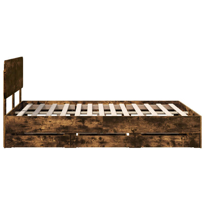 Bed Frame with Drawer Smoked Oak 140 x 200 cm Engineered Wood
