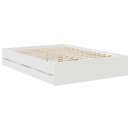 Bed Frame with Drawer White 140 x 190 cm Engineered Wood