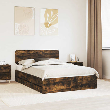 Bed Frame with Drawer Smoked Oak 140 x 190 cm Engineered Wood