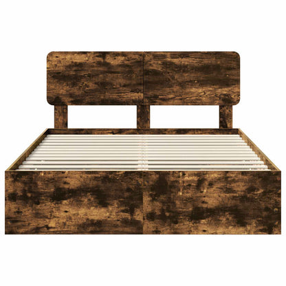 Bed Frame with Drawer Smoked Oak 140 x 190 cm Engineered Wood