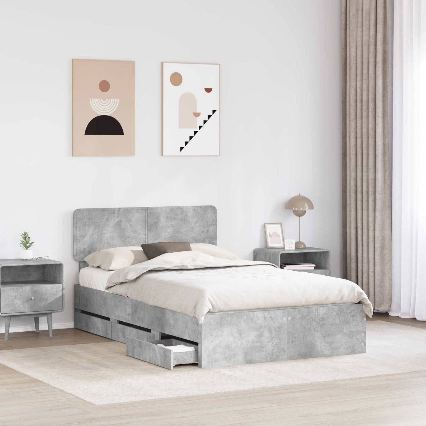 Bed Frame Concrete Grey 135 x 190 cm Engineered Wood