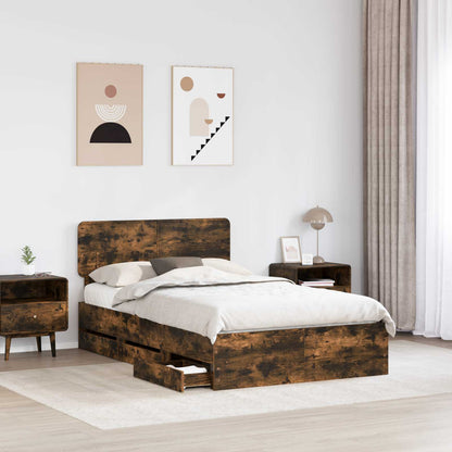 Bed Frame with Drawer Smoked Oak 135 x 190 cm Engineered Wood