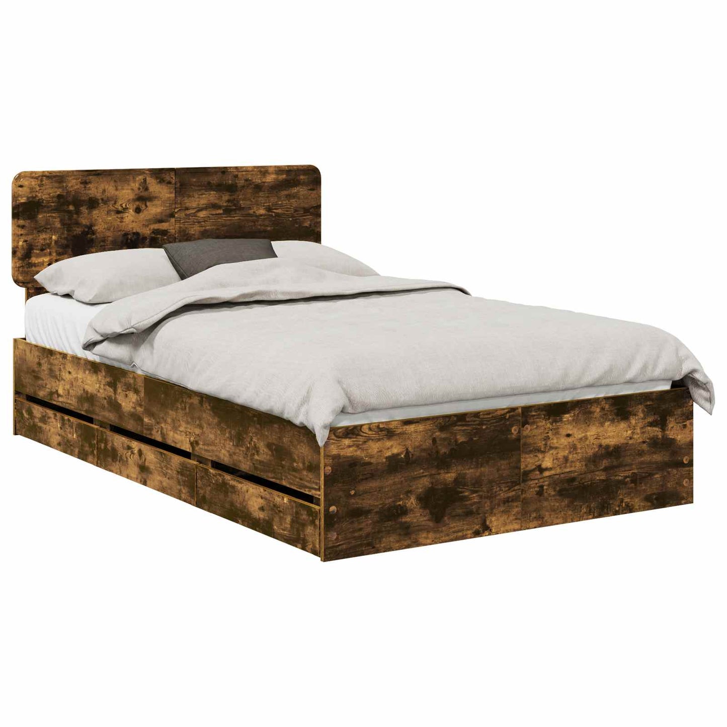 Bed Frame with Drawer Smoked Oak 135 x 190 cm Engineered Wood