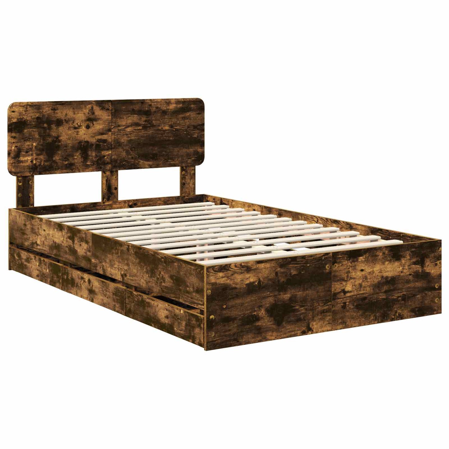 Bed Frame with Drawer Smoked Oak 135 x 190 cm Engineered Wood