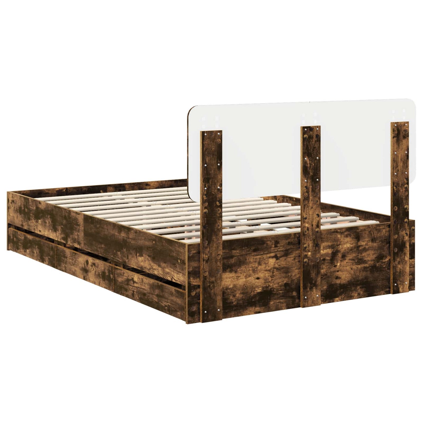 Bed Frame with Drawer Smoked Oak 135 x 190 cm Engineered Wood