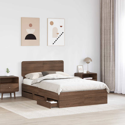 Bed Frame with Drawer Brown Oak 135 x 190 cm Engineered Wood