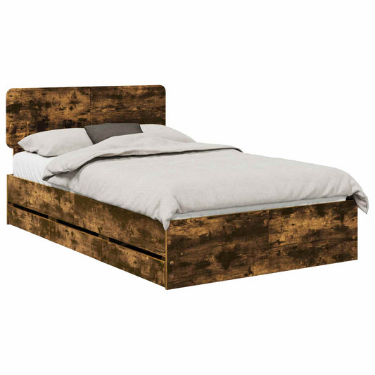 Bed Frame with Drawer Smoked Oak 120 x 190 cm Engineered Wood